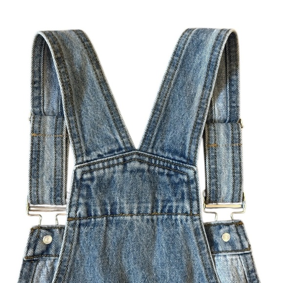 Cider Blue Denim Bib Overall Shorts Silver Hardware Rolled Hem Romper XS - Picture 10 of 13